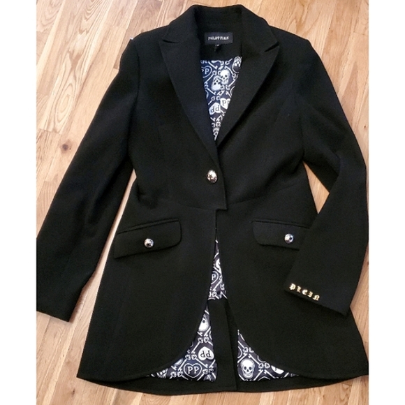 Philipp Plein Black Skull linning Fitted Single Button Coat Small - Picture 13 of 13